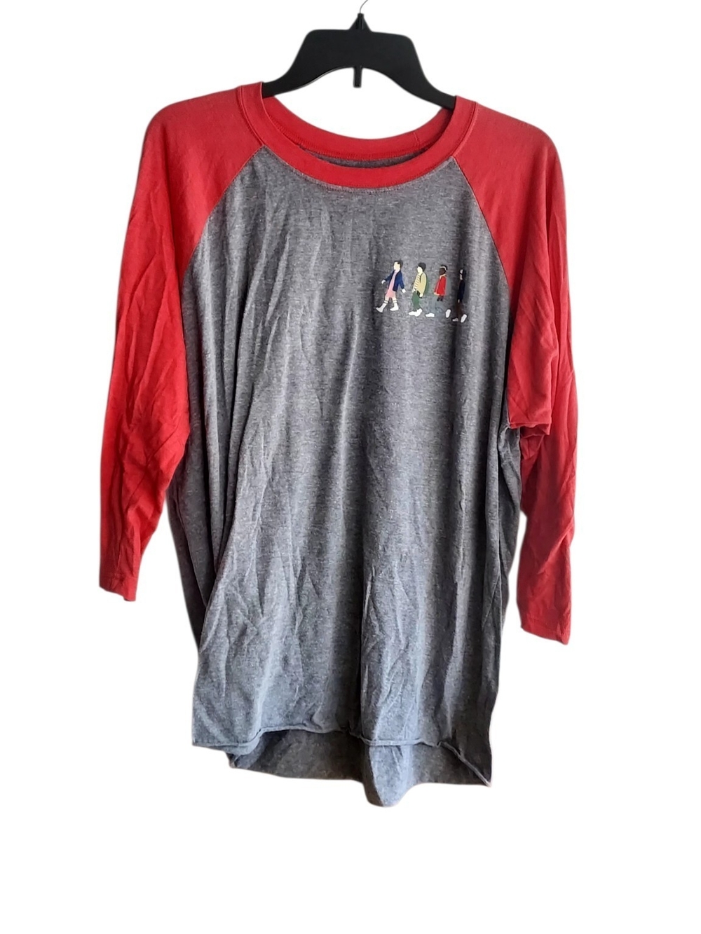 Stranger Things Grey & Red Raglan Shirt with Walking Characters